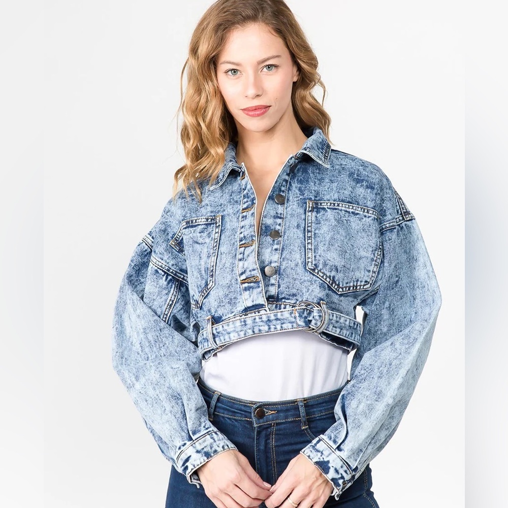 Stylish Blue Denim Cropped Jacket